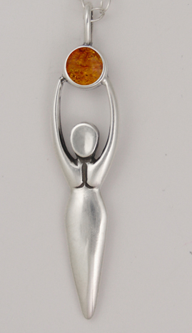 Sterling Silver Women Pendant With Amber